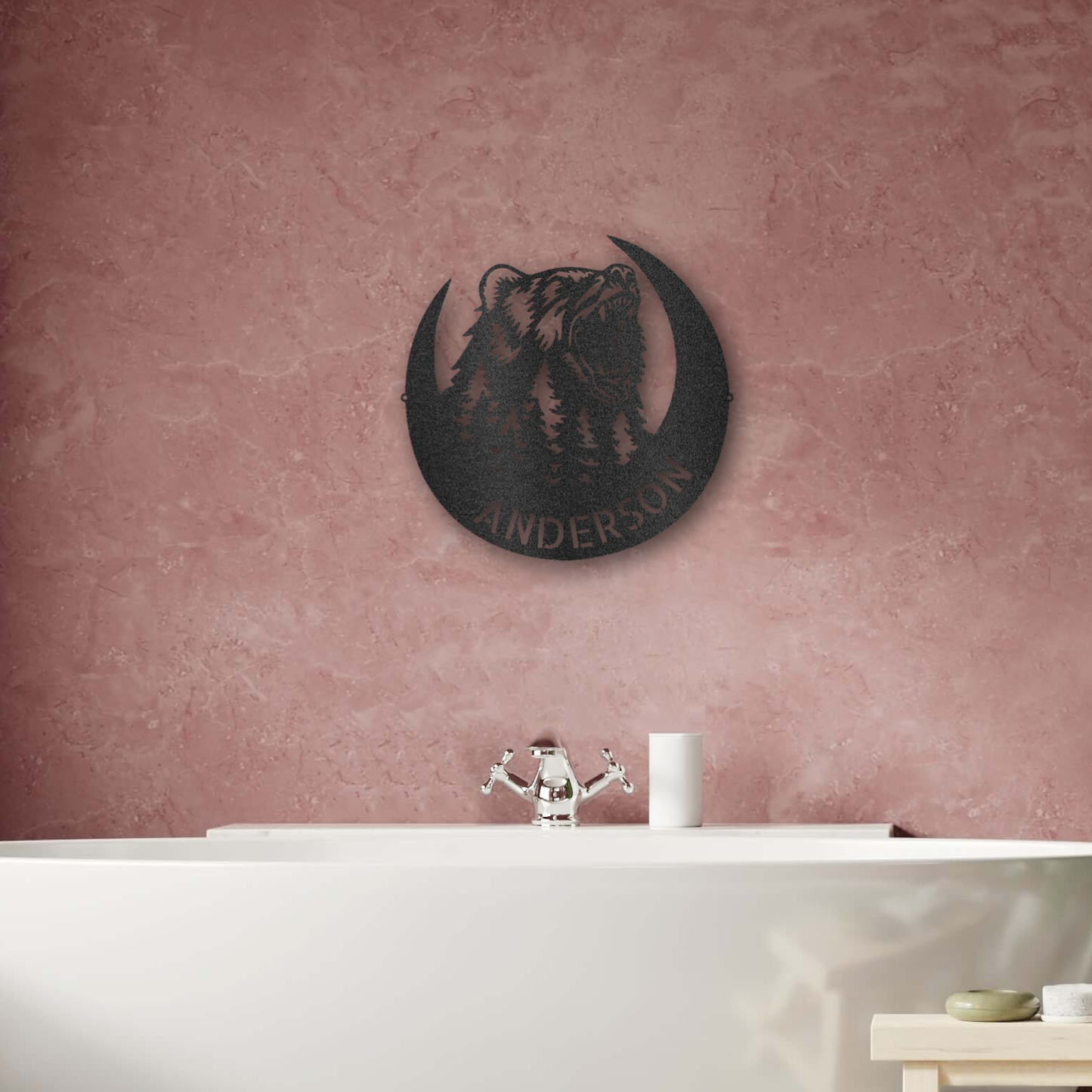 Personalized Roaring Bear Monogram Steel Sign | Custom Metal Wall Art