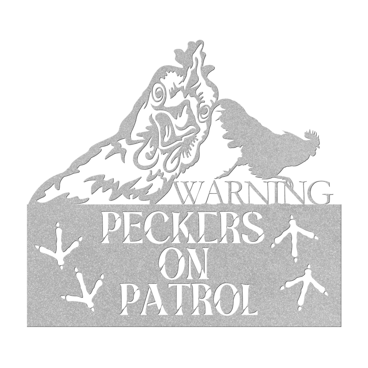Warning Peckers On Patrol Metal Sign | Metal Wall Decor Peckers On Patrol | Gift for Chicken Lovers